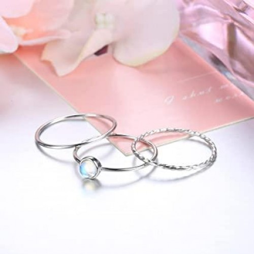 Silver Stackable Rings for Women 3Pcs 925 Sterling Silver Rings