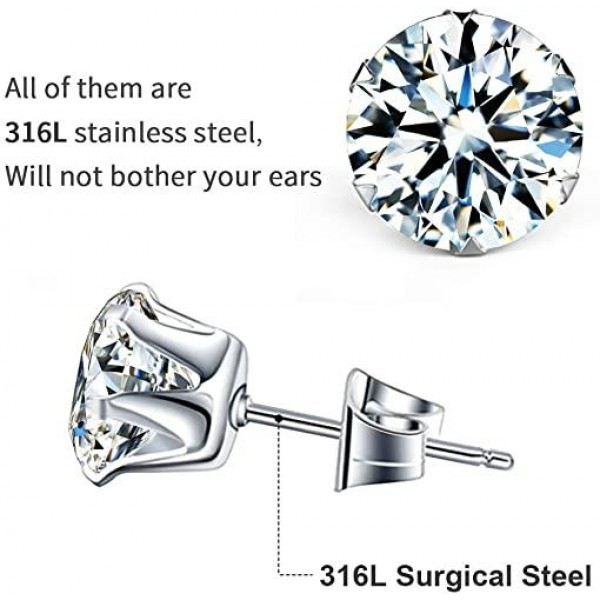 6 Pairs Stainless Steel Stud Earrings Set